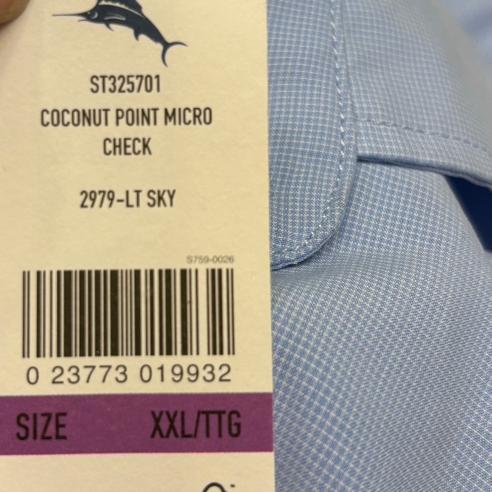 Tommy Bahama Button Up Shirt Mens XXL Blue Coconut Point Micro Check Wicking NEW - Picture 6 of 11